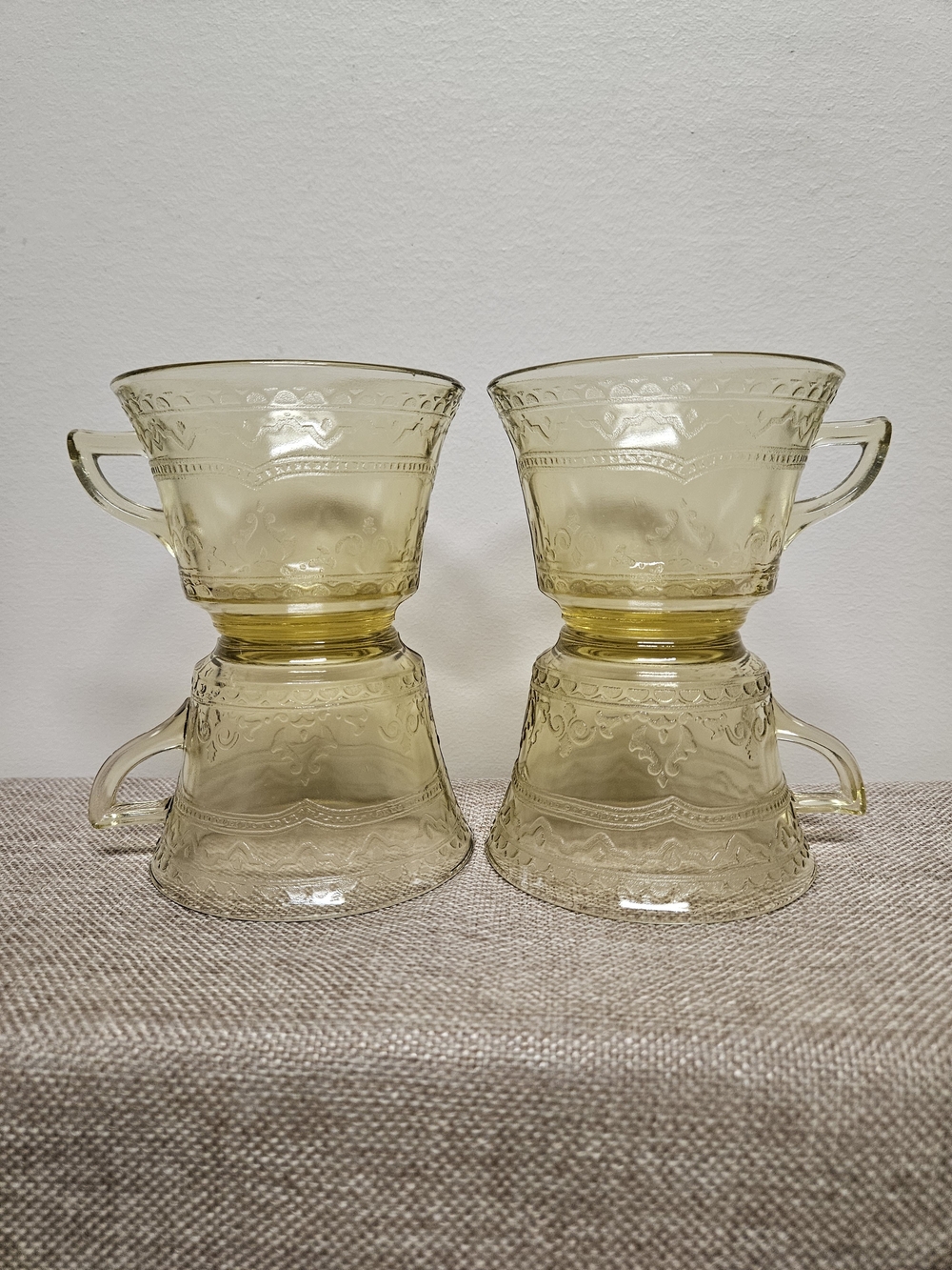 Vintage 1930's Federal Glass Patrician "Spoke " Amber Depression Glass Teacups